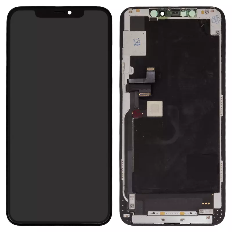LCD compatible with iPhone 11 Pro Max, (black, with frame, change glass, with camera and proximity sensor plastics)