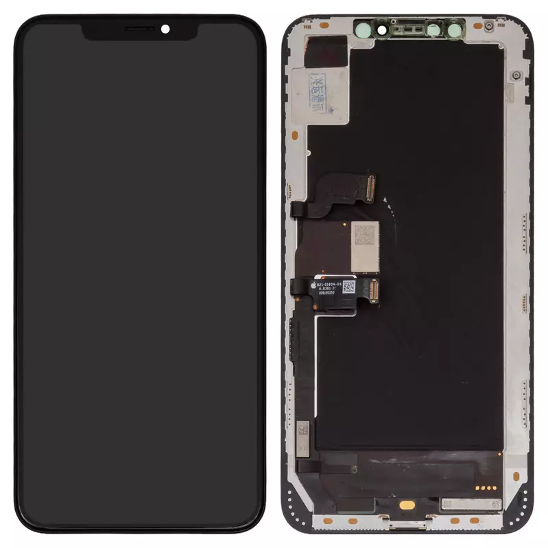 LCD compatible with iPhone XS Max, (black, with frame, change glass, with camera and proximity sensor plastics)